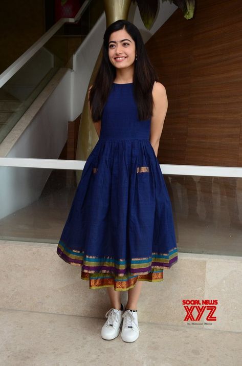 Actress Rashmika Mandanna Stills From Dear Comrade Movie Trailer Launch - Social News XYZ Western Dresses For Girl, Simple Frock Design, Long Gown Design, Casual Frocks, Simple Frocks, Simple Kurta Designs, Frock For Women, Stylish Short Dresses, Girls Frock Design