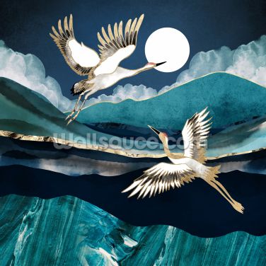 Midnight Cranes Hur Man Målar, Art Et Illustration, Art Kits, Vintage Modern, Art Abstrait, Featured Artist, Framed Canvas Prints, Graphic Art Print, Fine Art Painting