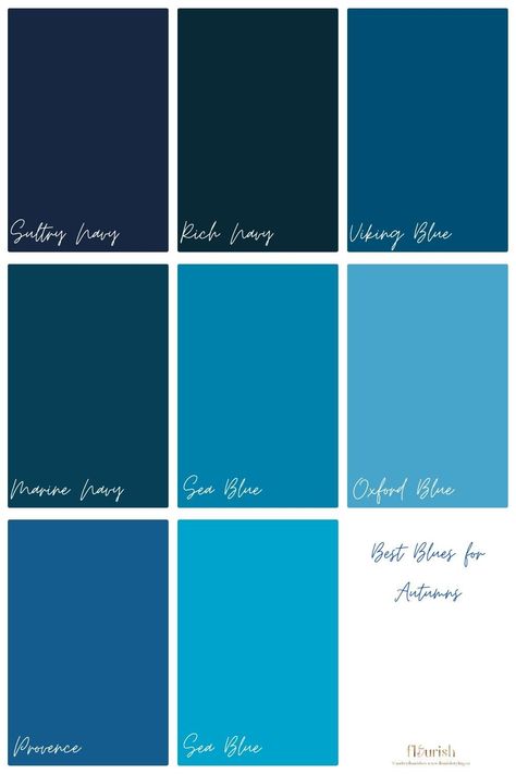 Best Blues For Autumn, Blues For Soft Autumn, Blues For True Autumn, Hoc Blue Leaf Autumn, House Of Colour Dark Blue Autumn, Blue For Autumn Type, Blue Leaf Autumn, Soft Autumn Blues Colour Palettes, Deep Blue Autumn