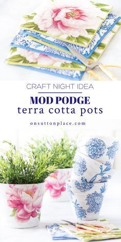 Mod Podge Crafts Diy, Mod Podge Projects, Pots Crafts, Diy Mod Podge, Mod Podge Crafts, Terra Cotta Pot Crafts, Flower Pot Crafts, Terra Cotta Pots, Decoupage Diy