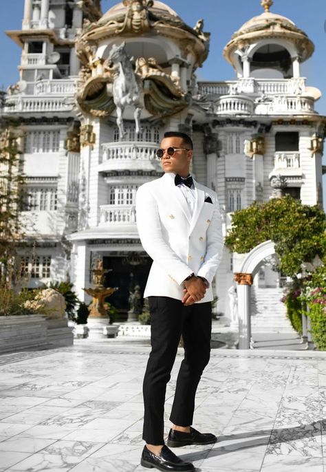 White Suit With Black Pants Men, Groom All White Tuxedo, White Suit Black Pants Men Wedding, Ivory White Suit Men, White Blazer Men Wedding, Ivory Suits For Men Wedding Tuxedos, Ivory Tuxedo Wedding Groom Suits, Ivory Suit Groom, Double Breasted Wedding Suit