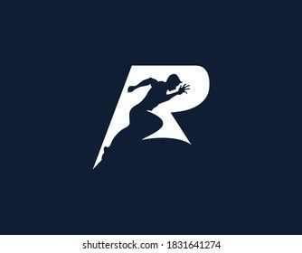 Letter R with silhouette of a running man symbol logo design illustration. R Logo Design Letter, Running Logo Design, Running Man Logo, Personal Trainer Logo, Cool Logo Design, Symbol Logo Design, Sports Badminton, Running Logo, S Letter Logo