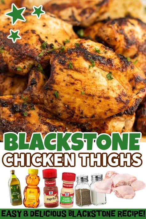 Blackstone Chicken Leg Recipes, Breaded Chicken On Blackstone, Black Stone Chicken Thigh Recipes, Blackstone Chicken Thighs Recipes, Blackstone Barbecue Chicken, Chicken Legs On Blackstone Griddle, Grill On A Dime, Blackstone Boneless Chicken Thighs, Boneless Skinless Chicken Thigh Recipes Blackstone