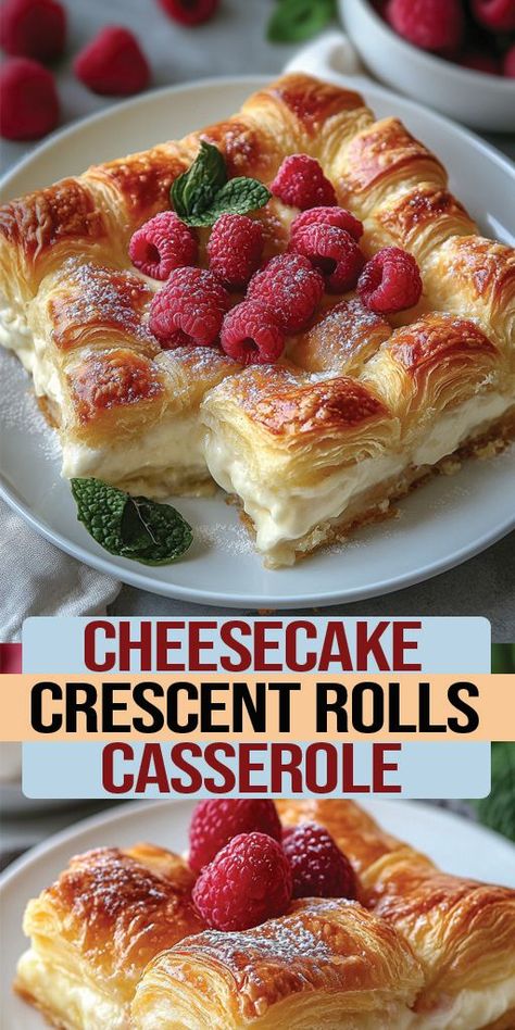 Cheesecake Crescent Rolls Casserole Ingredients: 2 cans of refrigerated crescent roll dough 2 (8 oz) blocks of cream cheese, softened to room temperature 1 cup granulated sugar 1 teaspoon vanilla extract 1/4 cup melted butter 1 tablespoon ground cinnamon 2 tablespoons granulated sugar #cheesecake #easyrecipes #camilarecipes Cheesecake Crescent Rolls, Crescent Roll Recipes Dessert, Recipes Using Crescent Rolls, Crescent Roll Casserole, Crescent Roll Dessert, Crescent Roll Cheesecake, Cream Cheese Crescent Rolls, Cinnamon Roll Casserole, Crescent Recipes