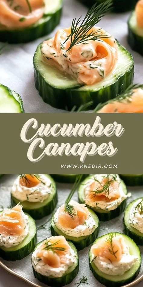 These Cucumber Canapés with Smoked Salmon Mousse are elegant and easy appetizers, perfect for entertaining! 🥒🐟 Fresh cucumber slices topped with a smooth, flavorful smoked salmon mousse make for a light and refreshing bite-sized treat. Perfect for parties or special occasions! 📌 Save this pin to make elegant cucumber canapés with smoked salmon mousse for your next event! #CucumberCanapés #SmokedSalmon #PartyAppetizers #ElegantBites #EasyAppetizers #Entertaining Salmon Mousse Recipe Simple, Salmon Cucumber Appetizer, Dinner Party Appetizers Elegant, Cucumber Salmon Bites, Salmon Cucumber Bites, Salmon Mousse Recipes, Smoked Salmon Starter, Smoked Salmon Recipes Appetizers, Salmon Starter