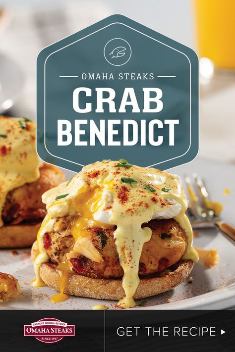 Omaha Steaks Crab Benedict Crab Benedict Recipe, Crab Benedict, Chicken White Wine Sauce, Recipes For Salmon, Benedict Recipe, Omaha Steaks, Delicious Seafood Recipes, Crab Cake, White Wine Sauce