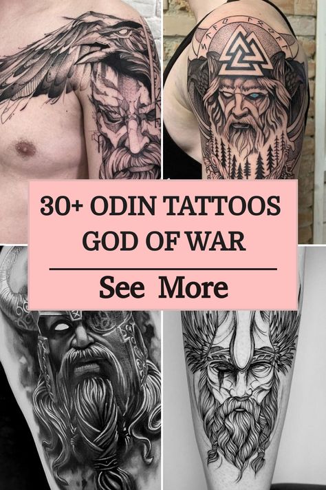 30+ Odin Tattoos God Of War Odin Tattoo Design Norse Mythology, Viking Gods Tattoo, Norse God Tattoo, Odin Tattoo Ideas, Odin Tattoo Design, Odin Tattoos, Tattoos God, Odin Art, Odin's Ravens Tattoo