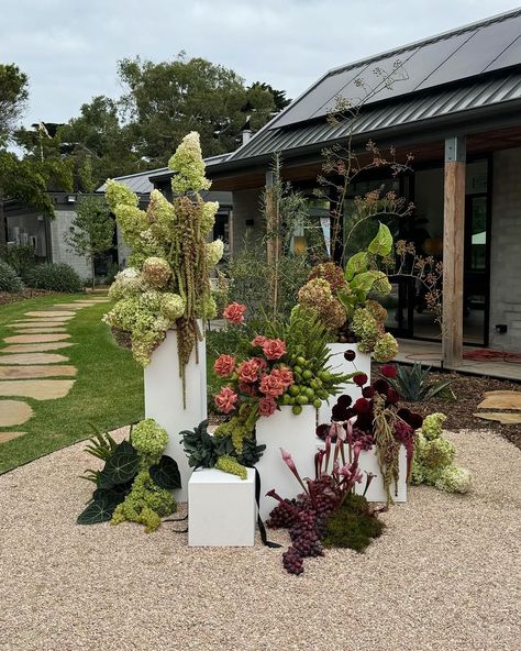 A very delicious ceremony for Georgia & George 🍇 | Instagram Ceremony Pillars With Flowers, Event Moodboard, Fruit Wedding, Zoo Wedding, Modern Wedding Flowers, Flower Installation, Floral Arrangements Wedding, Ceremony Flowers, Bridal Inspo