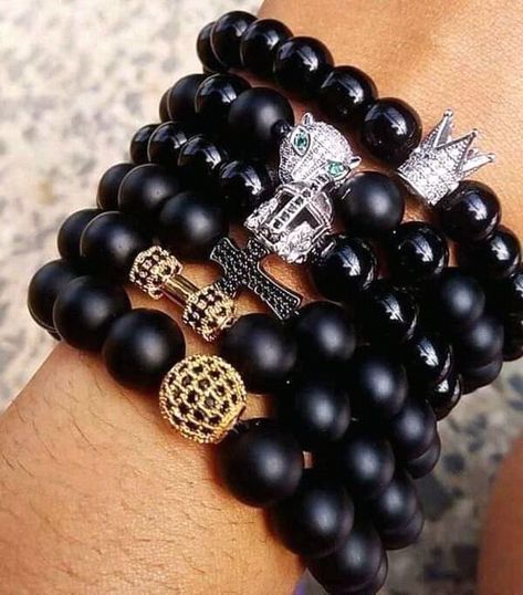 Black bracelets with various designs Male Beaded Bracelets, Male Bracelets, Agate Stone Jewelry, Natural Stones Jewelry, Agbada Design, Girly Bracelets, Bracelets Men, Beaded Jewelry Bracelets, Mens Leather Sandals