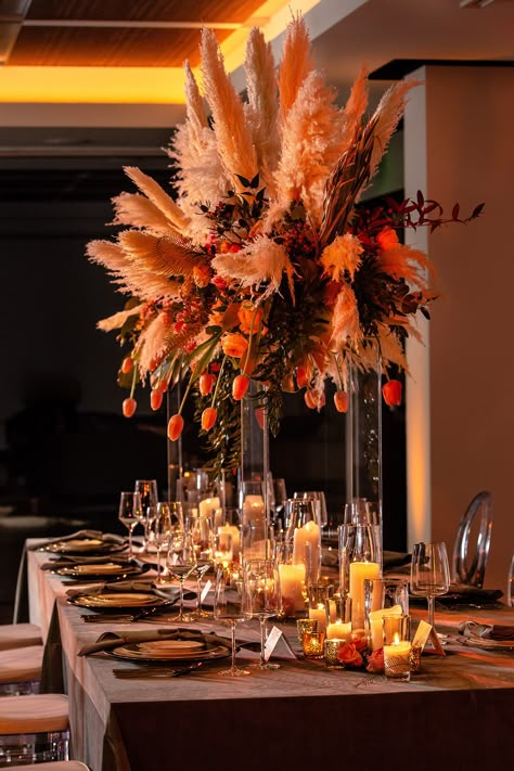 Venue: JW Marriott Houston Downtown | Photography: Blanca Duran | Indoor Wedding Ceremony & Ballroom Reception | Coral, Black, Greenery | Elegant Wedding Decor, Hoop Circle Centerpieces | Ballgown Dress, Historic Venue, Texas | #weddingideas #weddingphotography #photoideas #bride #groom #tuxedo #weddingdress #floralhoops #floraldecor #centerpieces #tallcenterpiece #rectangletable #tabledecor #wedding #orange #fallwedding Orange Reception Decor, Orange Indian Wedding Decor, Circle Centerpieces, Wedding Decor Orange, Peach Centerpieces, Orange Wedding Centerpieces, Coral Wedding Decorations, Wedding Challenge, Coral Wedding Themes