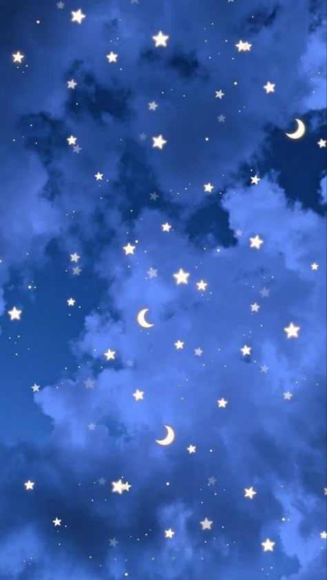 Kawaii Night Wallpaper, Night Sky Aesthetic Stars And Moon, Blue Star Wallpaper, Moon And Stars Wallpaper, Stars Wallpaper, Night Sky Wallpaper, Pretty Backgrounds, Aesthetic Wallpaper Iphone, Star Wallpaper