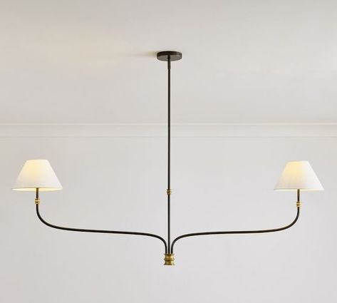 Latest Furniture & Home Decor | New Home Decor | Pottery Barn Linear Pendant Light Over Island, Craftsman Chandelier, Dining Table Light Fixture, Restoration Hardware Dining Room, Linear Light Fixture, Restoration Hardware Dining, Lights Over Island, Kitchen Shades, Oil Rubbed Bronze Chandelier