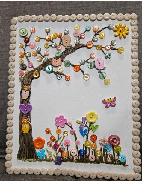 Art Using Buttons, Things To Make Out Of Buttons, Craft Ideas With Buttons, Fall Button Crafts, Button Pictures Ideas, Buttons Crafts Ideas, Button Crafts To Sell, Projects With Buttons, Button Art Ideas