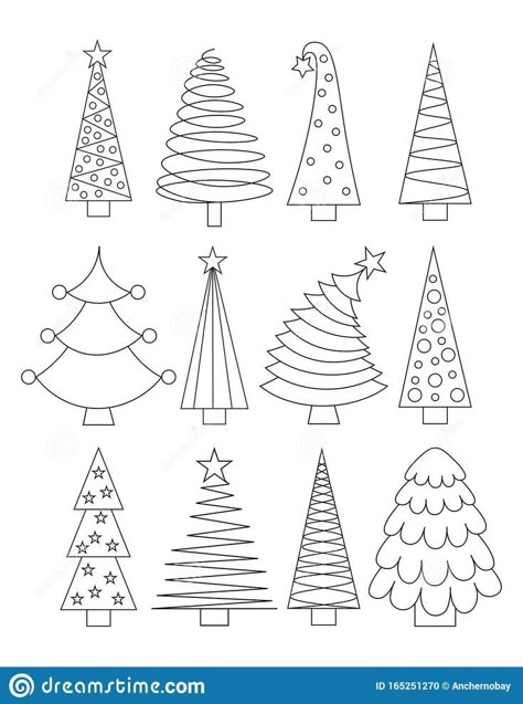 Illustration about Set of line art Christmas Trees. Outline collection of xmas sign. Stylized linear icons. Illustration of simple Christmas symbol. Illustration of icons, black, collection - 165251270 Christmas Tree Ideas Sketch, Xmas Tree Drawing Simple, X Mas Drawing Christmas Cards, Christmas Doodle Drawings, How Do You Draw A Christmas Tree, Christmas Symbols Illustration, Simple Christmas Designs To Draw, Simple Xmas Drawings, Christmas Symbols Drawing