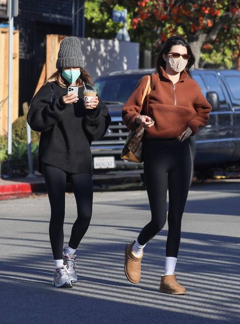 The Cheap Accessory Trend Celebrities Wear With Leggings | Who What Wear UK Socks Over Leggings, Hailey Bieber And Kendall Jenner, Hailey Bieber Street Style, Hailey Style, Kendall Jenner Photos, Engagement Photo Outfits Fall, Kendall Jenner Street Style, Hailey Rhode Baldwin, Kendall Style