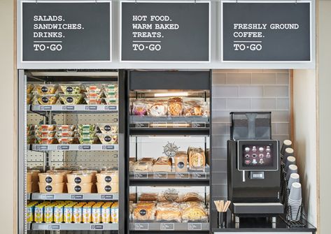 Grab And Go Store Design, Grab And Go Catering Ideas, Grab And Go Food Display Retail Design, Grab Go Food Display, Hot Food Display Counter, Hotel Grab And Go, Grab And Go Cafe, Hot Food Display, Grab And Go Food