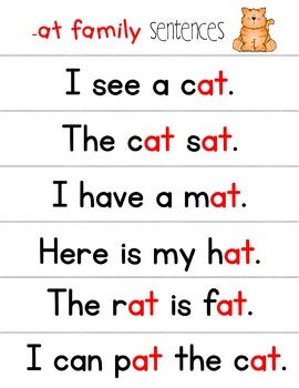 Fluency Families Words in Sentences {short a words} Short A Words Kindergarten, Cvs Words Kindergarten, Short A Sentences, A Words For Preschool, Word Families Kindergarten, Cvc Reading, Short A Words, Sentences Kindergarten, Kindergarten Word Families