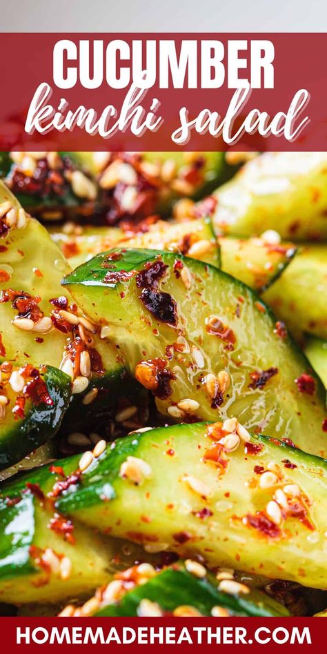 Cucumber Kimchi Salad Recipe Cold Side Salads, Fun Salad Recipes, Sweet Chili Shrimp Recipe, Korean Pickles, Family Clean Eating, Kimchi Salad, Zone Meals, Kimchi Chicken, Gf Salads