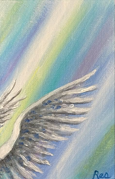 Heaven Acrylic Painting, Memorial Painting Ideas Canvases, Paintings About Loss, Paintings For Lost Loved Ones, Acrylic Angel Painting Easy, Memorial Paintings For Loved Ones, Angel Wings Painting Acrylic, Mental Health Paintings On Canvas Simple, Memorial Painting Ideas