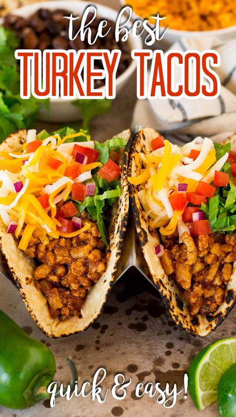 Quick Ground Turkey Recipes, Ground Turkey Taco Recipes, Turkey Tacos Recipes, Healthy Hearty Meals, Ground Turkey Tacos, Turkey Taco, Homemade Spice Mix, Turkey Tacos, Meatless Main Dishes