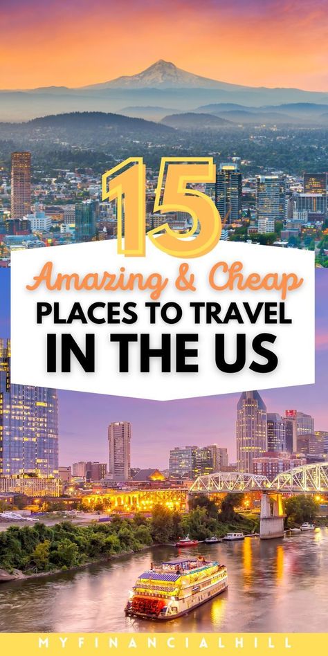 Explore the U.S. without spending a fortune! ✈ Check out our top 15 picks for cheap travel destinations that offer both value and excitement. From hidden gems to popular spots, these locations prove that traveling on a budget can still be fabulous. Get ready to pack your bags! #TravelOnABudget #USDestinations #EconomicalTravel Affordable Trips In The Us, Top Usa Travel Destinations, Best Times To Travel Destinations, Cheap Usa Travel Destinations, Top Cities To Visit In Us, Top Places To Travel In The Us, Unique Travel Destinations Usa, Cheapest Vacation Destinations, Best Places To Travel On A Budget