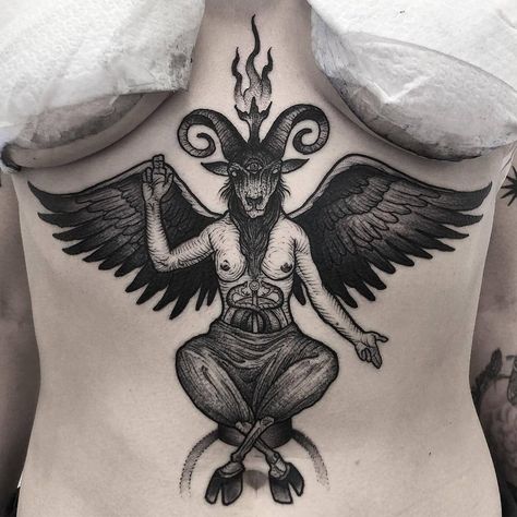 Baphomet Tattoo, Best Tatto, Satanic Tattoos, Occult Tattoo, Tattoo Board, Spooky Tattoos, Stomach Tattoos, Wolf Tattoos, Dark Tattoo