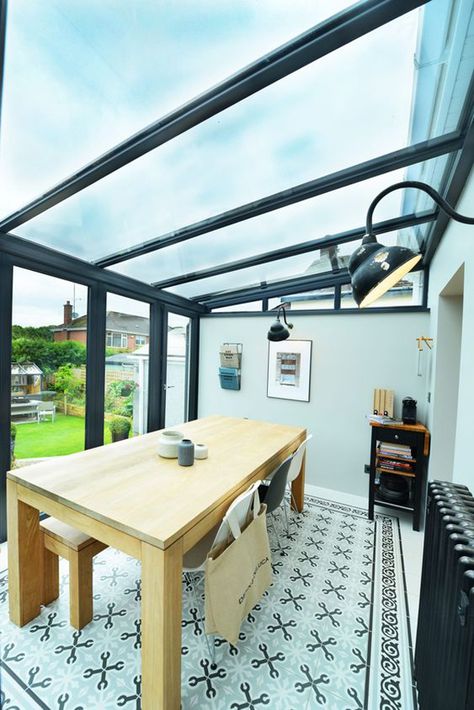 34 Stunning Glass Extension Ideas For Maximize Natural Light | HomeMydesign Glass Roof Extension, Small Conservatory, Lean To Conservatory, Modern Conservatory, Conservatory Extension, Kitchen Conservatory, Conservatory Kitchen, Glass Conservatory, Conservatory Design