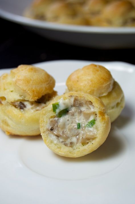 Mushroom Cheese Puffs | Pomegranate Print Choux Filling, Mushroom Filling, Mushroom Cheese, Fast Appetizers, Pastry Appetizer, Crab Dishes, Cream Puff Recipe, Easy Peasy Recipes, Cheese Puffs