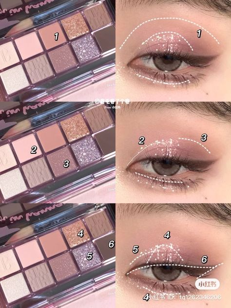 chinese purple eye makeup tutorial Olive Tone Makeup, Purple Eye Makeup Tutorial, Eye Shape Makeup, Makeup Chinese, Makeup Douyin, Girl Makeup Tutorial, Makeup Asian, Eye Makeup Palette, Purple Eye Makeup