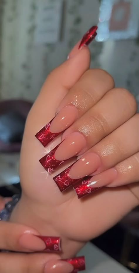 Glitter Red Nails, Vacation Nail Ideas, Almond Acrylic Nails Designs, Almond Acrylic, Valentines Day Nails, Acrylic Nails Designs, Almond Acrylic Nails, Acrylic Nails Coffin Pink, Vacation Nails