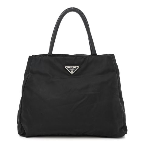 This is an authentic PRADA Tessuto Nylon Tote in Black. This stylish tote is crafted of lovely black tessuto nylon. The bag features black nylon handles and a PRADA logo. The tote opens to a black fabric interior with two open compartments and a central zipper pocket. Prada Nylon Bag, Prada Nylon, Prada Logo, Nylon Tote, Black Nylon, Nylon Bag, Black Nylons, Black Fabric, Zipper Pocket