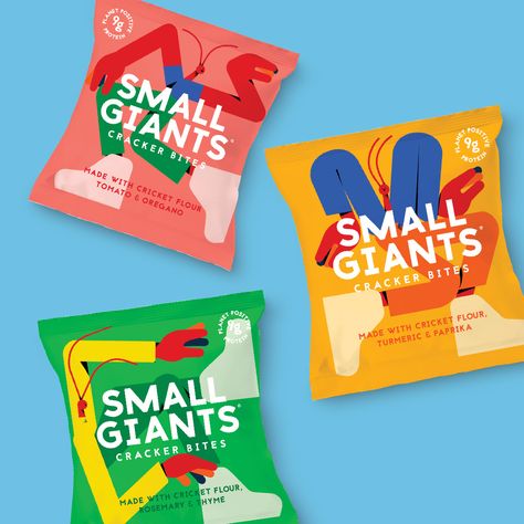 We Love The Playful Cricket Illustrations On Small Giants' Packaging | Dieline - Design, Branding & Packaging Inspiration Cracker Bites, Kids Packaging, Spices Packaging, Snack Packaging, Snack Brands, Branding Process, Food Branding, Cool Packaging, Cracker Snacks