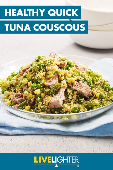 Quick Tuna Couscous 3-2-1 Tuna Couscous, Crab And Corn Chowder, Couscous Recipe, Tuna Recipe, Tuna Salad Sandwich, Healthy Tuna, Seafood Chowder, Seafood Recipes Healthy, Couscous Recipes