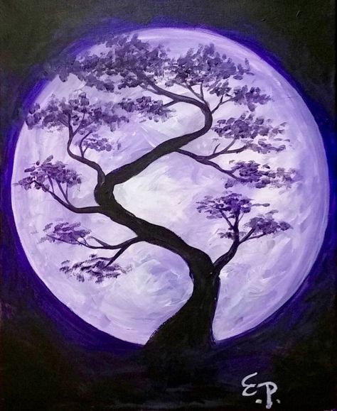 Δέντρο, Φεγγάρι, Oil Painting Image Illusion, Animal Paintings Acrylic, Paint Nite, Art And Painting, Moon Painting, Acrylic Painting For Beginners, Paint Night, Simple Acrylic Paintings, Night Painting