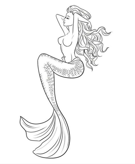 Mermaid Outline, Holiday Tattoo, Mermaid Sketch, African Tattoo, Cool Tattoo Drawings, Mermaid Artwork, Mermaid Wall Art, Mermaid Drawings, Unicorns And Mermaids