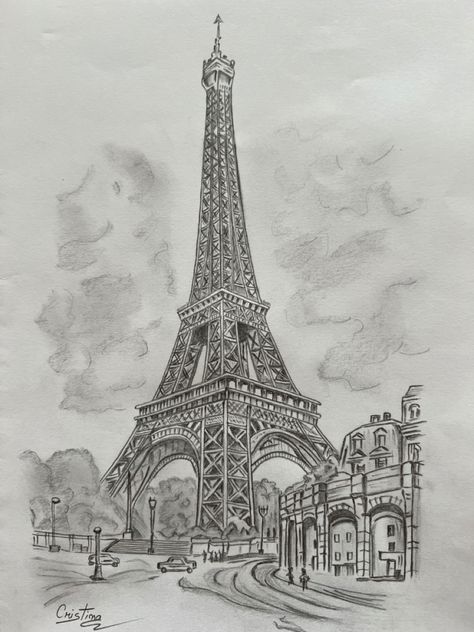 Eiffel Tower Pencil Sketch, Sketch Of Eiffel Tower, Paris Eiffel Tower Drawing Sketches, Drawing Ideas Eiffel Tower, How To Draw Effiel Tower, Eiffel Tower Aesthetic Drawing, Pencil Art Drawings Realistic Landscape, Effile Tower Sketch, Paris Buildings Drawing