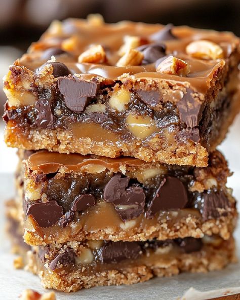 Gooey Caramel Chocolate Crunch Bars Recipe Chocolate Crunch Bars, Crunch Bars Recipe, Easy Dessert Bars, Brownie Desserts Recipes, Crunch Bars, Gooey Caramel, Caramel Crunch, Caramel Bars, Crunch Bar