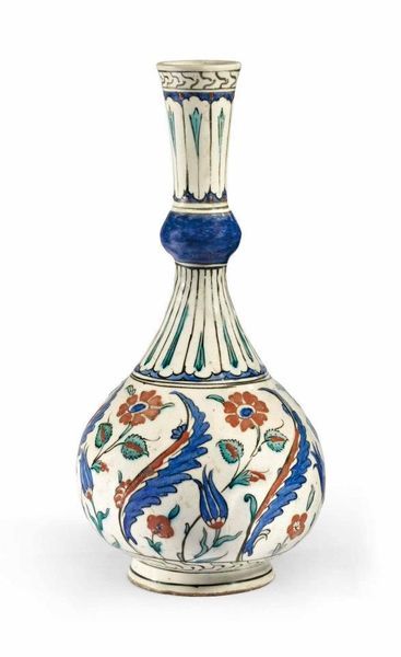 A Rare Iznik Pottery Water Bottle (Surahi), Ottoman Turkey, circa 1580. Turkish Pottery, Quartz Tiles, Iznik Tile, Turkish Tile, Turkish Tiles, Turkish Ceramics, Turkish Art, Blue Pottery, Small Bottles