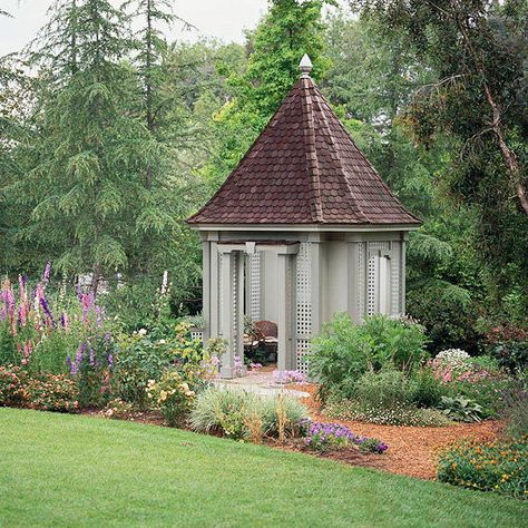 Enclosed Gazebo, Small Gazebo, Cozy Backyard, Backyard Gazebo, Backyard Landscaping Ideas, Garden Gazebo, Diy Outdoor Decor, Backyard Spaces, Garden Buildings