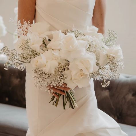 Modern White Bridal Bouquet, Modern Bride Bouquet, Modern White Bouquet, White Bride Bouquets, Gypsophila Wedding Bouquet, Baby's Breath Bridal Bouquet, Ivory Wedding Theme, All White Bridal Bouquet, All White Bouquet