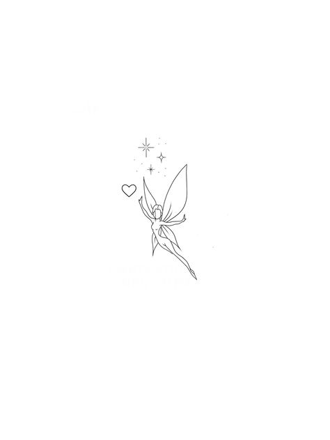 Outline Small Tattoo, Fairy Themed Tattoo, Minimalist Spiritual Tattoo, Fair Tattoo Ideas, Small Faerie Tattoo, Princess And The Frog Star Tattoo, Delicate Fairy Tattoo, Fairy Wings Tattoo Designs, Tiny Fairy Tattoo Simple