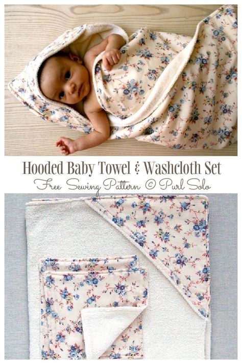 DIY Hooded Baby Towel & Washcloth Set Free Sewing Pattern | Fabric Art DIY Sew Hooded Towel, How To Make Hooded Towels For Kids, Baby Bath Towels Hooded Diy, Diy Hooded Towel Kids, Hooded Baby Towel Pattern, Baby Fabric Projects, Baby Towels Hooded Diy, Kids Bath Towels, Hooded Bath Towels For Kids Free Pattern