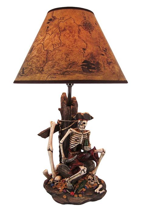 Pirate Skeleton W/ Treasure Table Lamp W/ Shade - - AmazonSmile Coastal Floor Lamps, Nautical Lamps, Pirate Room, Pirate Skeleton, Coastal Lamp, Beachfront Decor, Nautical Bedroom, Coastal Lighting, Treasure Map