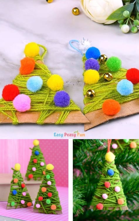 Yarn Wrapped Christmas Tree, Wrapped Christmas Tree, Christmas Tree Craft, Tree Craft, Fun Christmas Crafts, Christmas Tree Crafts, Preschool Christmas, Easy Christmas Crafts, Christmas Ornament Crafts