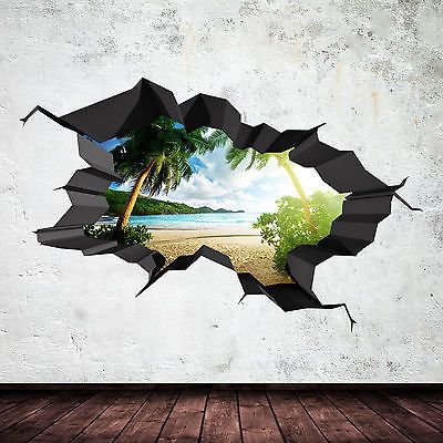 FULL COLOUR PARADISE BEECH OCEAN CAVE CRACKED 3D WALL ART STICKER DECAL MURAL 2 Space Portal, Tropical Wall Decals, Space High Quality, Ocean Mural, Beach Room Decor, 3d Wall Decals, Colour Wall, Hostel Room, Cracked Wall