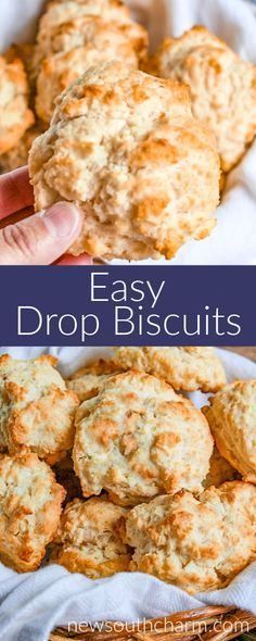 This recipe for Easy Drop Biscuits from New South Charm is a long time family favorite. These biscuits are the perfect addition to breakfast, brunch or dinner. Give this easy bread recipe a try! Dump Biscuits Easy, Drop Biscuits With Self Rising Flour, Homemade Biscuits Easy Self Rising Flour, Bus Quick Biscuits, Quick Easy Biscuits Simple, Single Serve Biscuit Recipe, 3 Ingredient Drop Biscuits, East Biscuits Recipe, Quick Drop Biscuits Easy Recipes