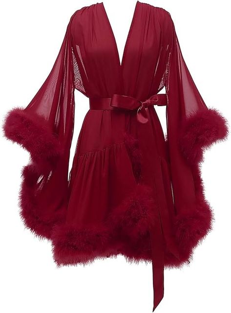 Changuan Feather Bridal Robe Fur Old Hollywood Robe Sexy Illusion Lingerie Nightgown Bathrobe Sleepwear Dressing GownDusty Rose XXL at Amazon Women’s Clothing store Widow Robe Aesthetic, Feather Dressing Gown, Lingerie Nightgown Dress, Red Dressing Gown, Red Lace Robe, Feather Robe Aesthetic, Silk Robes Aesthetic, Cute Robes For Women, Luxury Bridal Robes