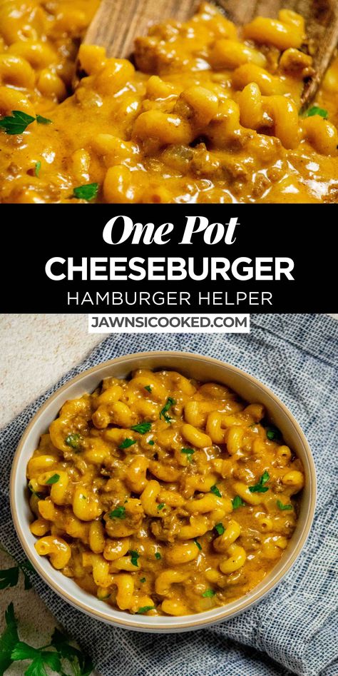 This Homemade Hamburger Helper Cheeseburger Macaroni recipe is way better than the boxed version, and just as easy to make! Ready in just 30 minutes, and loaded with lots of real cheddar cheese! Cheeseburger Macaroni Hamburger Helper, Homemade Hamburger Helper Cheeseburger, Homemade Cheeseburger Macaroni, Hamburger Helper Cheeseburger Macaroni, Macaroni Hamburger, Hamburger Helper Cheeseburger, Cheeseburger Macaroni, Homemade Cheeseburgers, Macaroni Recipe