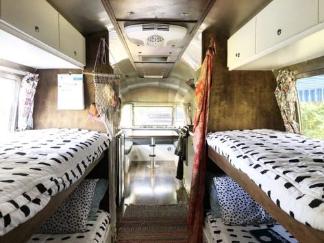 Family of 6 Living and Traveling Full-Time in their 1972 Airstream Trailer Rv Bunk Beds Ideas, Rv Bunk Beds, Vintage Caravan Interiors, Airstream Living, Double Bunk Beds, Airstream Remodel, Double Bunk, Airstream Interior, Airstream Trailer