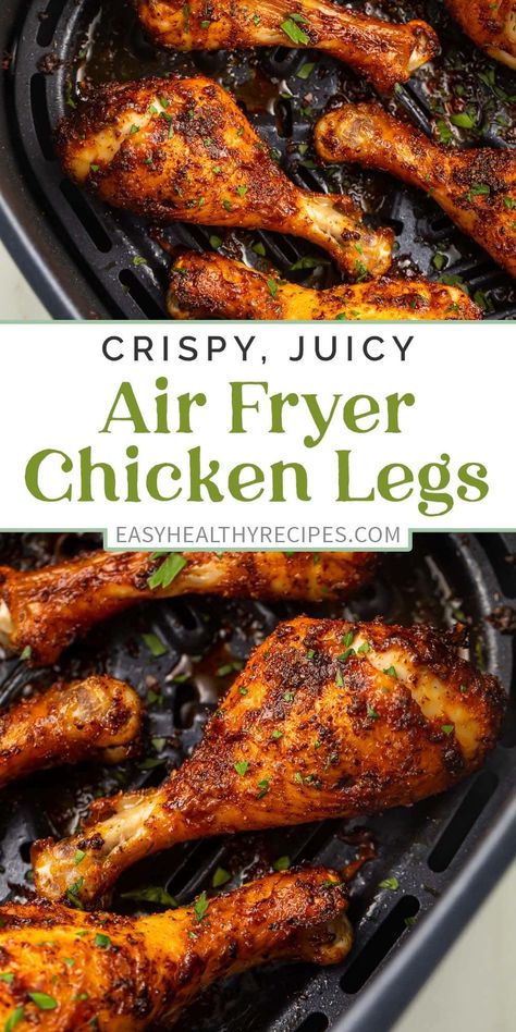 What if I told you there's a way to get deliciously crispy chicken drumsticks without any breading or batter and with very little oil? This recipe for air fryer chicken legs gives you exactly that! Seasoned with a simple blend of spices, this quick and easy recipe will be favorite in your house! Chicken Legs Air Fryer, Air Fryer Chicken Leg Recipe, Chicken Legs Recipes, Crispy Air Fryer Chicken, Fried Chicken Legs, Chicken Leg Recipes, Drumstick Recipes, Chicken Drumstick Recipes, Air Fryer Dinner Recipes